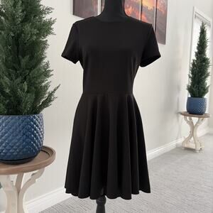 Express Dress Medium Solid Black Shot Sleeve Fitted waist Flared Skirt Fit Flare